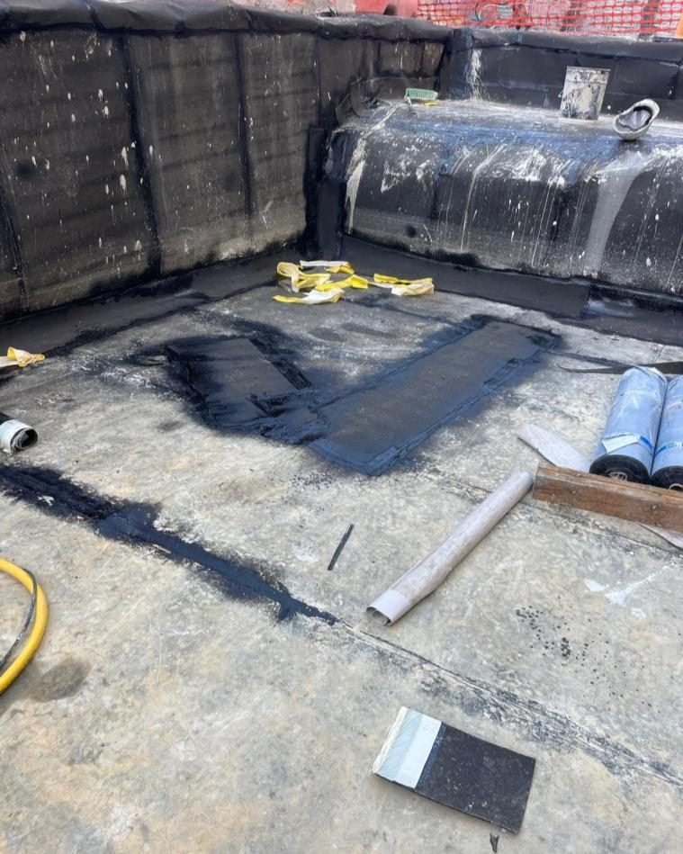 Below-ground torch-on bitumen waterproofing